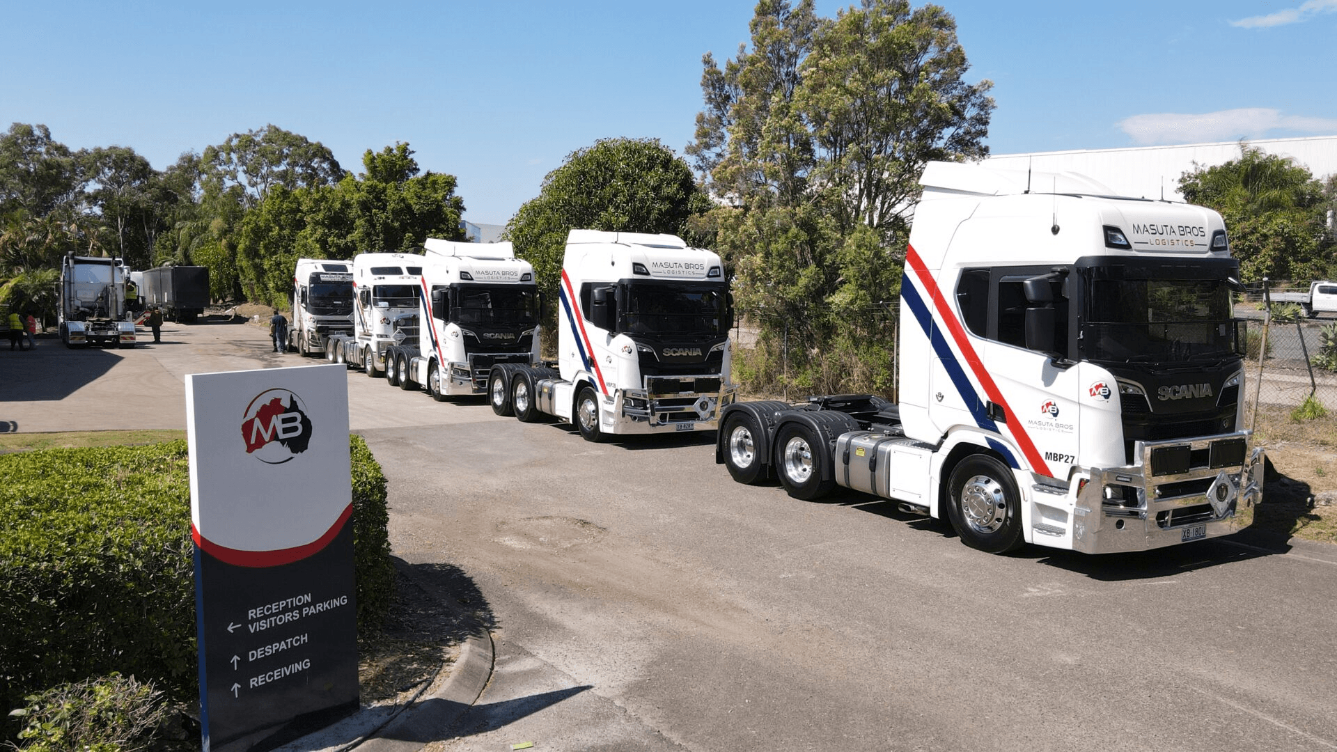 Masuta Bros Scania prime movers lined up in the yard